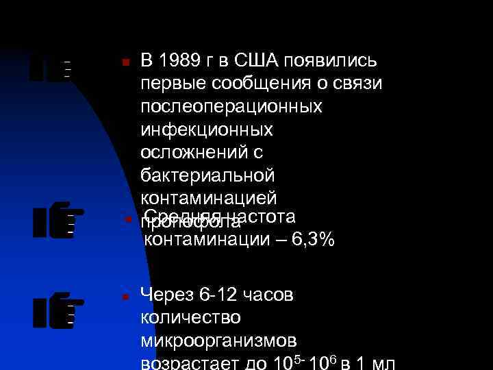 n n n В 1989 г в США появились первые сообщения о связи послеоперационных