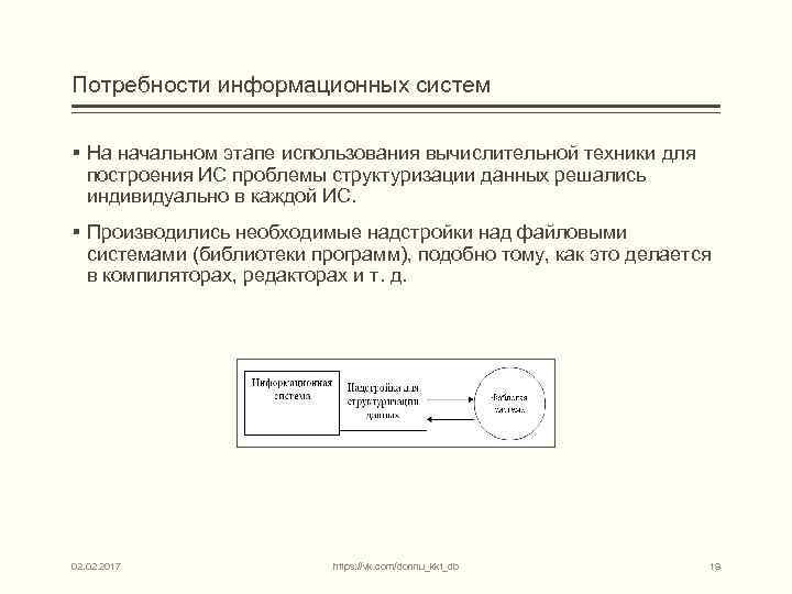 Потребности информационных систем § На начальном этапе использования вычислительной техники для построения ИС проблемы