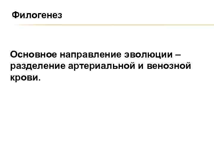 Филогенез Основное направление эволюции – разделение артериальной и венозной крови. 