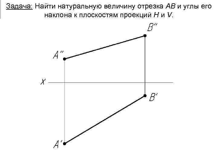 Величина отрезка. Нахождение натуральной величины отрезка. Найти натуральную величину отрезка ab. Проекция отрезка в натуральную величину. Натуральную величину отрезка АВ определяет проекция.