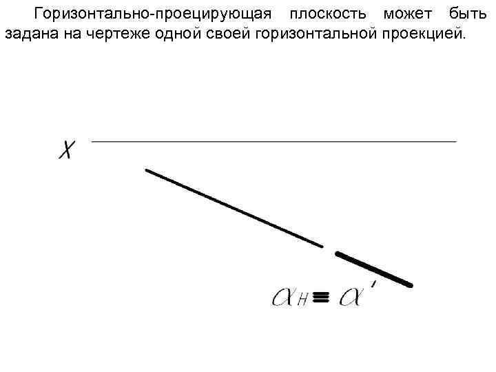 Горизонтально-проецирующая плоскость может быть задана на чертеже одной своей горизонтальной проекцией. 