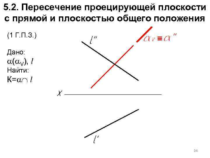 5. 2. Пересечение проецирующей плоскости с прямой и плоскостью общего положения (1 Г. П.
