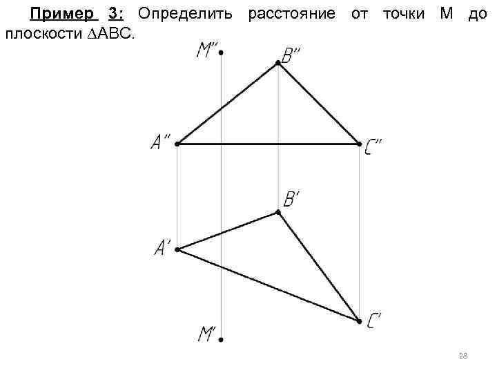 Пример 3: Определить расстояние от точки М до плоскости АВС. 28 