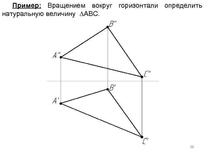 Пример: Вращением вокруг горизонтали определить натуральную величину АВС. 20 