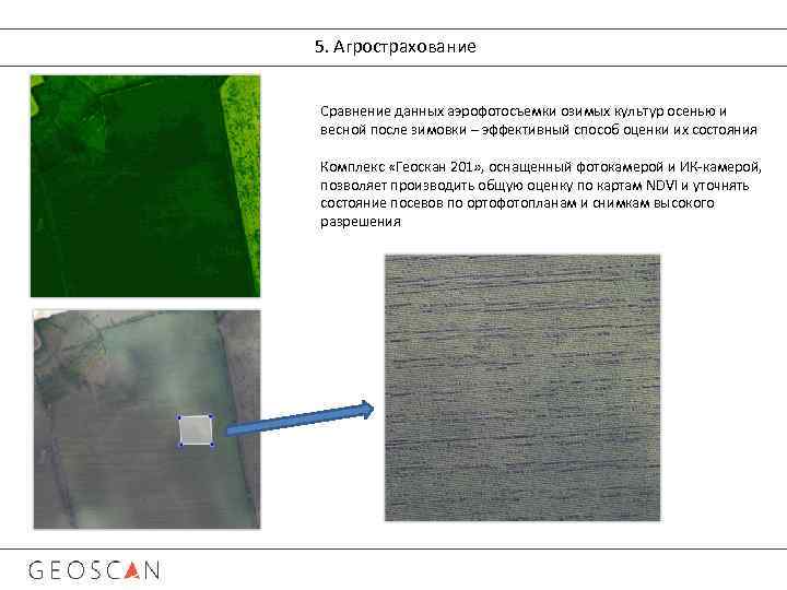 5. Агрострахование Сравнение данных аэрофотосъемки озимых культур осенью и весной после зимовки – эффективный