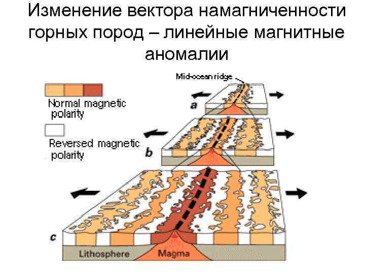 Изменение вектора намагниченности горных пород – линейные магнитные аномалии 