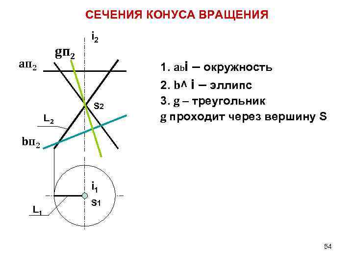 СЕЧЕНИЯ КОНУСА ВРАЩЕНИЯ gп 2 aп 2 i 2 1. abi – окружность S