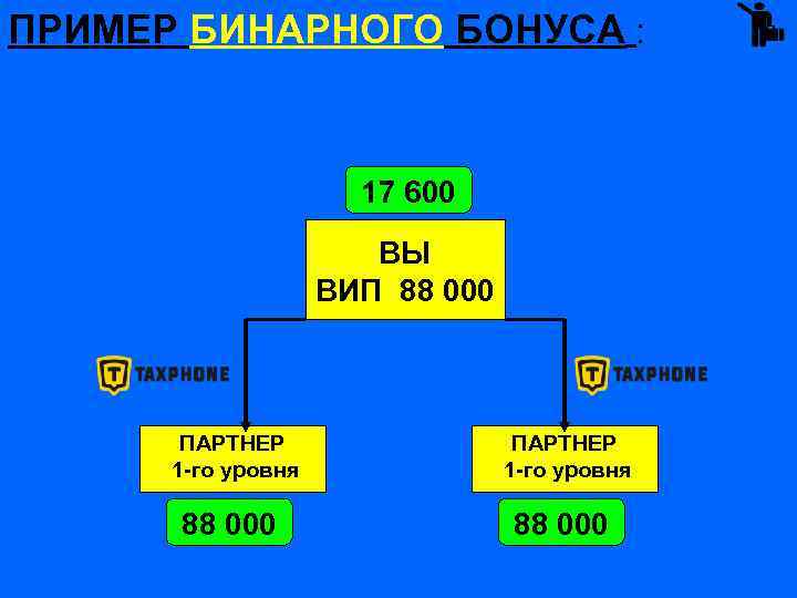 ПРИМЕР БИНАРНОГО БОНУСА : 17 600 ВЫ ВИП 88 000 ПАРТНЕР 1 -го уровня