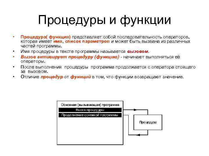 Процедуры и функции • • • Процедура( функция) представляет собой последовательность операторов, которая имеет