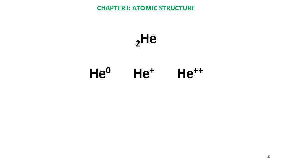 CHAPTER I: ATOMIC STRUCTURE 2 He He 0 He++ 8 
