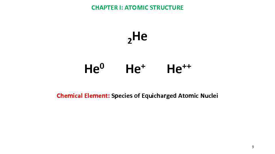 CHAPTER I: ATOMIC STRUCTURE 2 He He 0 He++ Chemical Element: Species of Equicharged