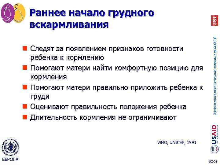 n Следят за появлением признаков готовности ребенка к кормлению n Помогают матери найти комфортную