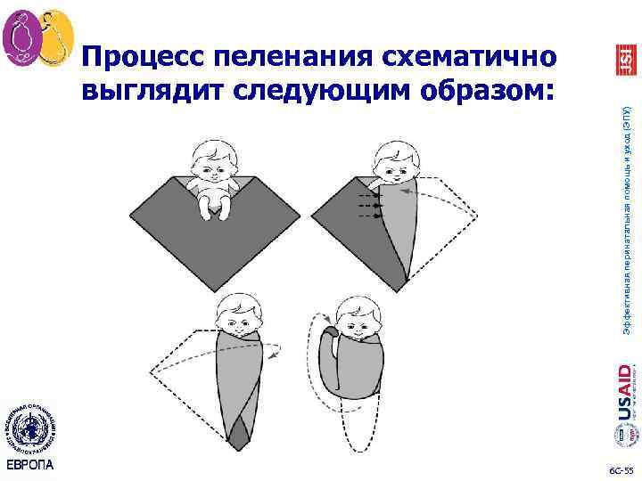 Эффективная перинатальная помощь и уход (ЭПУ) Процесс пеленания схематично выглядит следующим образом: 6 C