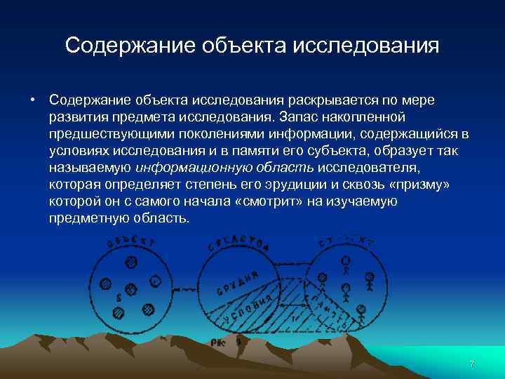 Содержание объекта исследования • Содержание объекта исследования раскрывается по мере развития предмета исследования. Запас