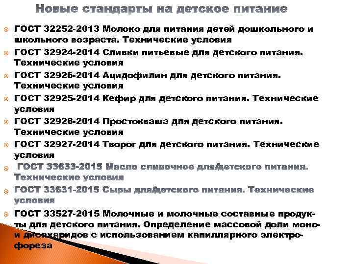  ГОСТ 32252 -2013 Молоко для питания детей дошкольного и школьного возраста. Технические условия