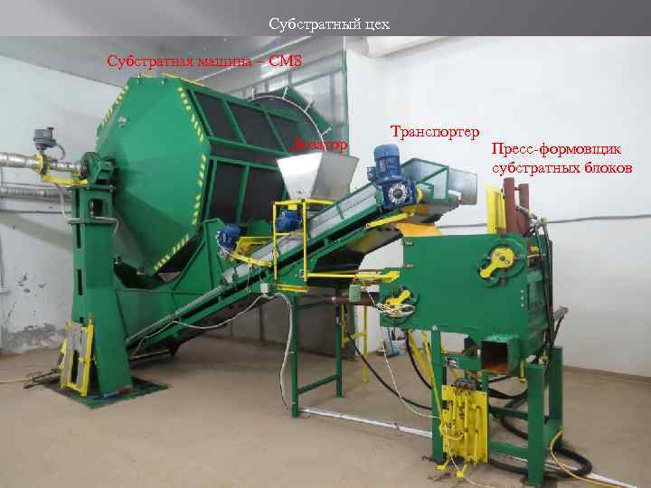 Субстратный цех Субстратная машина – СМ 8 Дозатор Транспортер Пресс-формовщик субстратных блоков 