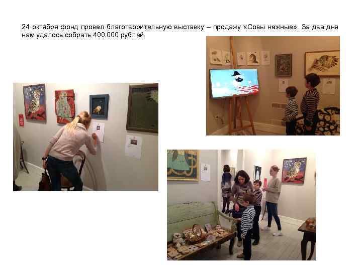 24 октября фонд провел благотворительную выставку – продажу «Совы нежные» . За два дня