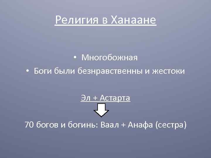 Религия в Ханаане • Многобожная • Боги были безнравственны и жестоки Эл + Астарта