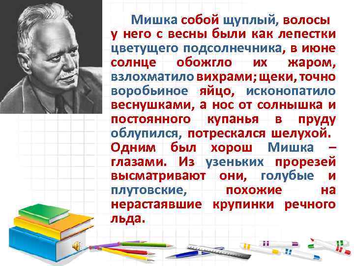 Мишка собой щуплый, волосы у него с весны были как лепестки цветущего подсолнечника, в