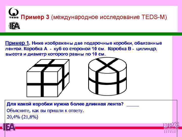 Пример 3 (международное исследование TEDS-M) Пример 1. Ниже изображены две подарочные коробки, обвязанные лентой.