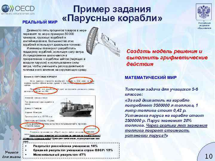 РЕАЛЬНЫЙ МИР Пример задания «Парусные корабли» Девяносто пять процентов товаров в мире перевозят по