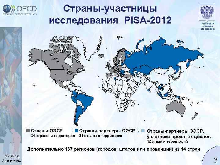 Страны-участницы исследования PISA-2012 Страны ОЭСР Страны-партнеры ОЭСР 34 страны и территории 31 страна и