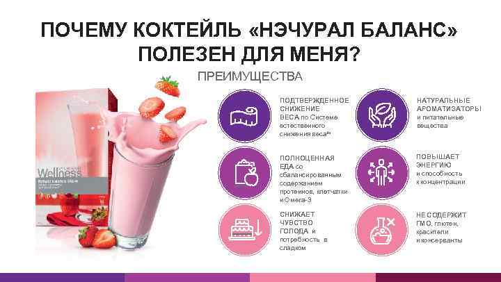 ПОЧЕМУ КОКТЕЙЛЬ «НЭЧУРАЛ БАЛАНС» ПОЛЕЗЕН ДЛЯ МЕНЯ? ПРЕИМУЩЕСТВА ПОДТВЕРЖДЕННОЕ СНИЖЕНИЕ ВЕСА по Системе естественного