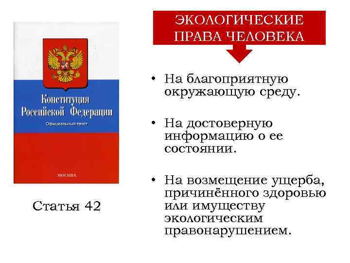 ЭКОЛОГИЧЕСКИЕ ПРАВА ЧЕЛОВЕКА • На благоприятную окружающую среду. • На достоверную информацию о ее