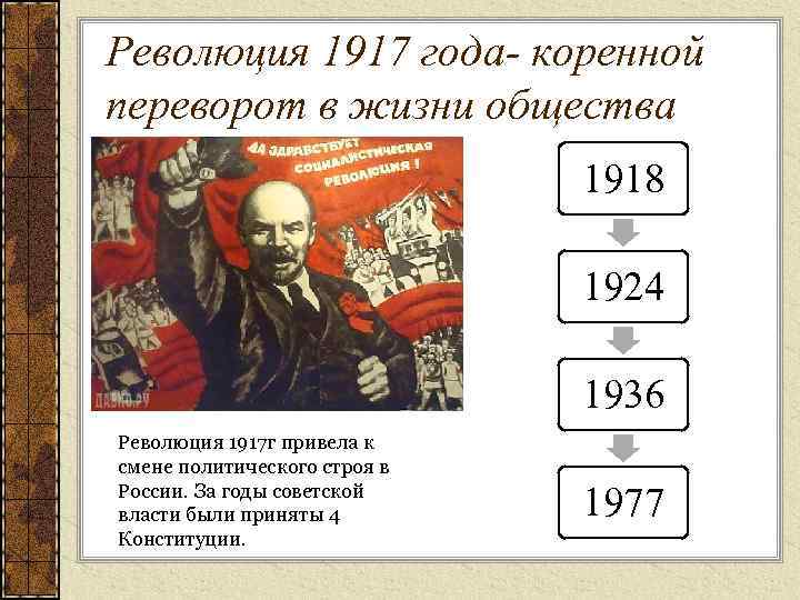 Революция 1917 года- коренной переворот в жизни общества 1918 1924 1936 Революция 1917 г