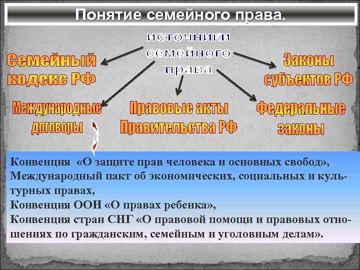 Понятие семейного права. Конвенция «О защите прав человека и основных свобод» , Международный пакт