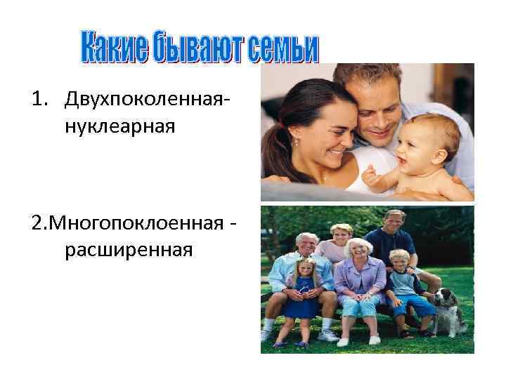 1. Двухпоколеннаянуклеарная 2. Многопоклоенная расширенная 