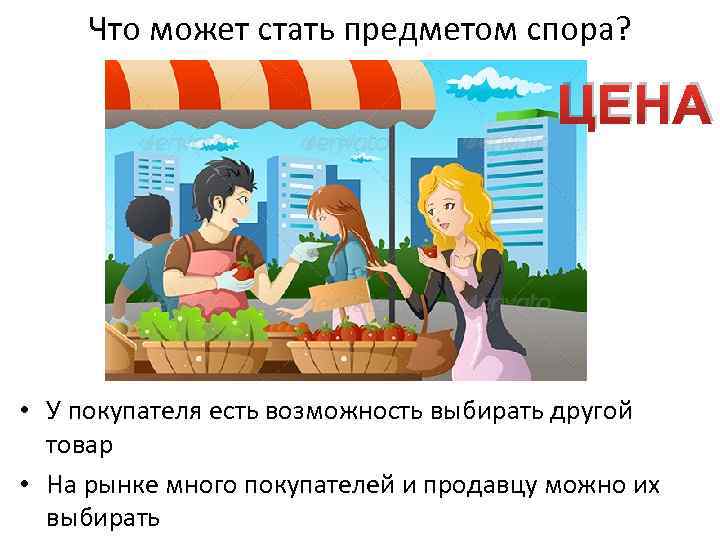 Что может стать предметом спора? ЦЕНА • У покупателя есть возможность выбирать другой товар