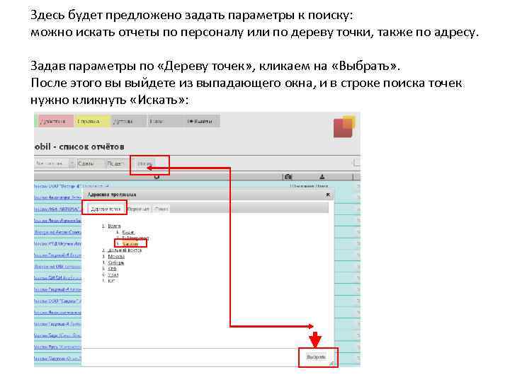 Здесь будет предложено задать параметры к поиску: можно искать отчеты по персоналу или по