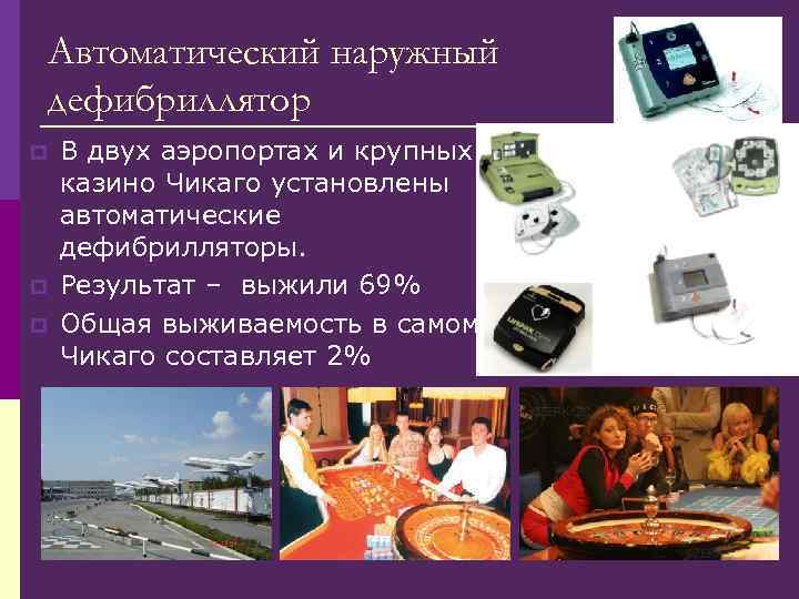 Автоматический наружный дефибриллятор p p p В двух аэропортах и крупных казино Чикаго установлены