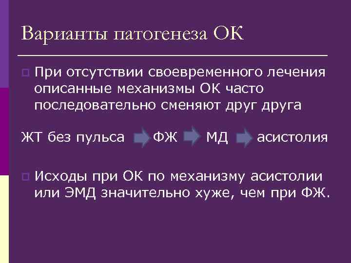Варианты патогенеза ОК p При отсутствии своевременного лечения описанные механизмы ОК часто последовательно сменяют