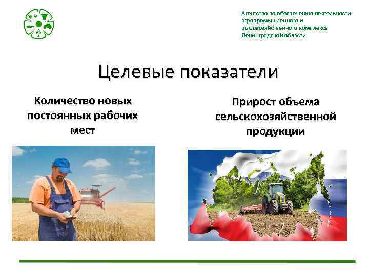 Агентство по обеспечению деятельности агропромышленного и рыбохозяйственного комплекса Ленинградской области Целевые показатели Количество новых