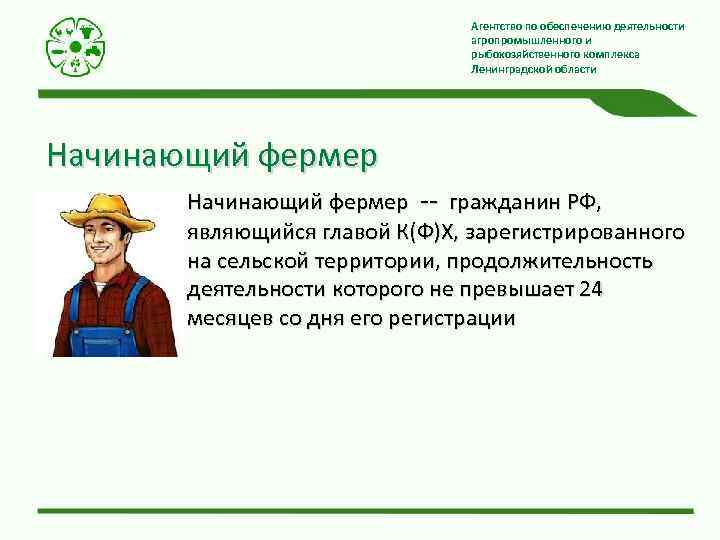 Агентство по обеспечению деятельности агропромышленного и рыбохозяйственного комплекса Ленинградской области Начинающий фермер -- гражданин