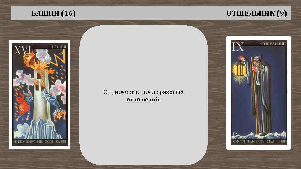 БАШНЯ (16) ОТШЕЛЬНИК (9) Одиночество после разрыва отношений. 