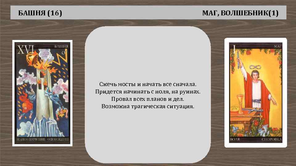 БАШНЯ (16) МАГ, ВОЛШЕБНИК(1) Сжечь мосты и начать все сначала. Придется начинать с ноля,