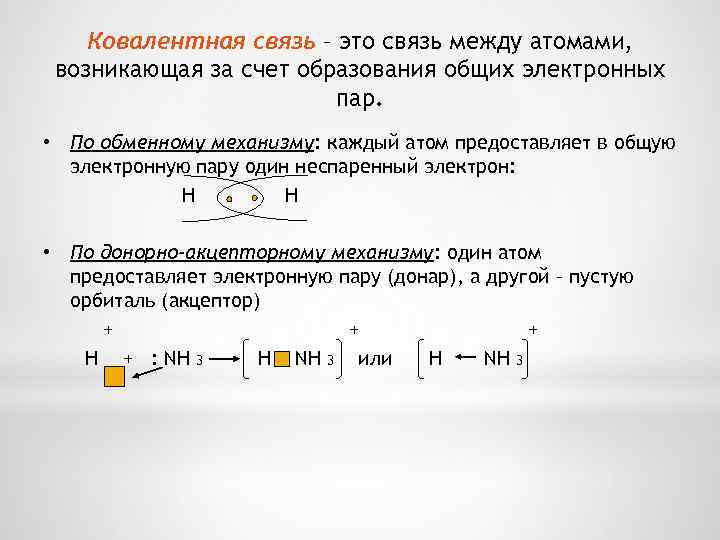 Ковалентная связь – это связь между атомами, возникающая за счет образования общих электронных пар.