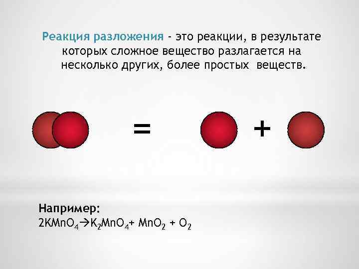 Реакция разложения - это реакции, в результате которых сложное вещество разлагается на несколько других,