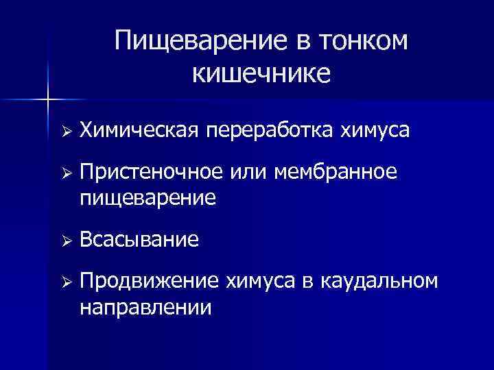 Пищеварение в тонком кишечнике Ø Химическая переработка химуса Ø Пристеночное или мембранное пищеварение Ø