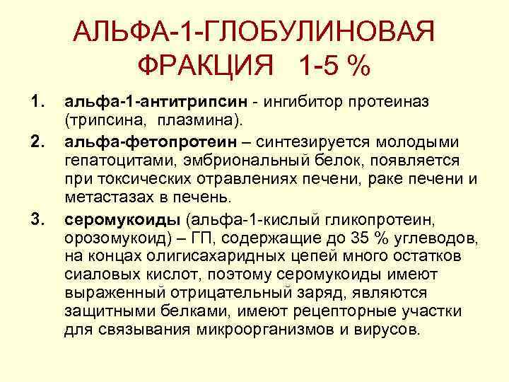 АЛЬФА 1 ГЛОБУЛИНОВАЯ ФРАКЦИЯ 1 5 % 1. 2. 3. альфа-1 -антитрипсин ингибитор протеиназ