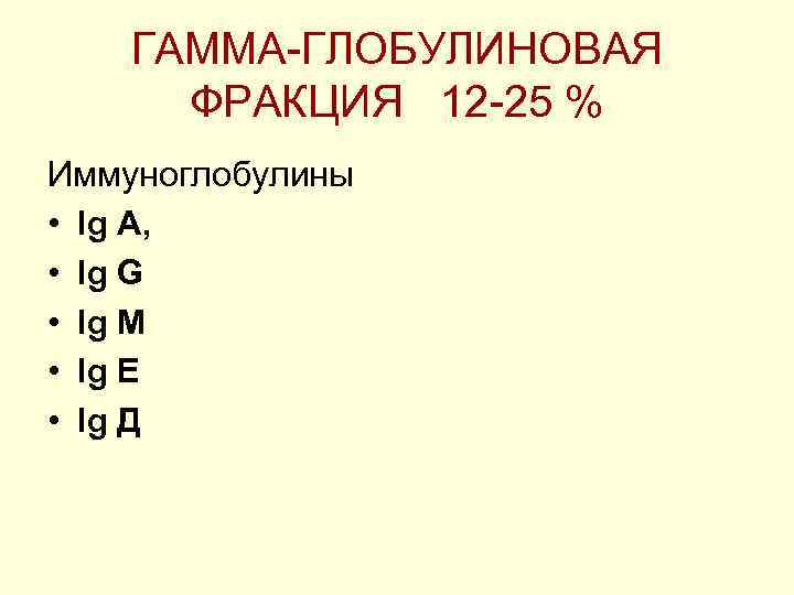 ГАММА ГЛОБУЛИНОВАЯ ФРАКЦИЯ 12 25 % Иммуноглобулины • Ig А, • Ig G •