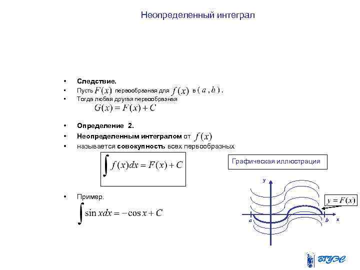 Неопределенный интеграл • Следствие. • • Пусть первообразная для Тогда любая другая первообразная •