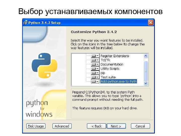 Выбор устанавливаемых компонентов 
