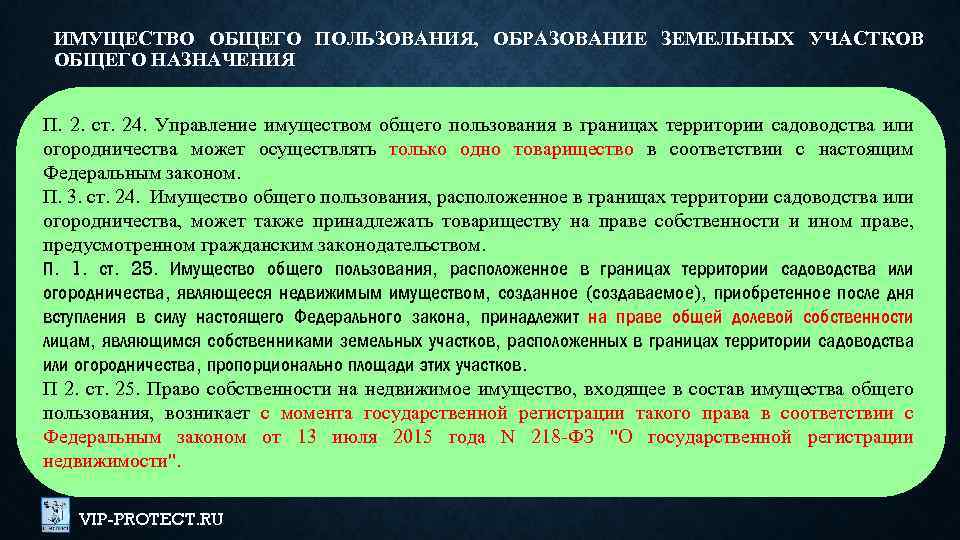 ИМУЩЕСТВО ОБЩЕГО ПОЛЬЗОВАНИЯ, ОБРАЗОВАНИЕ ЗЕМЕЛЬНЫХ УЧАСТКОВ ОБЩЕГО НАЗНАЧЕНИЯ П. 2. ст. 24. Управление имуществом