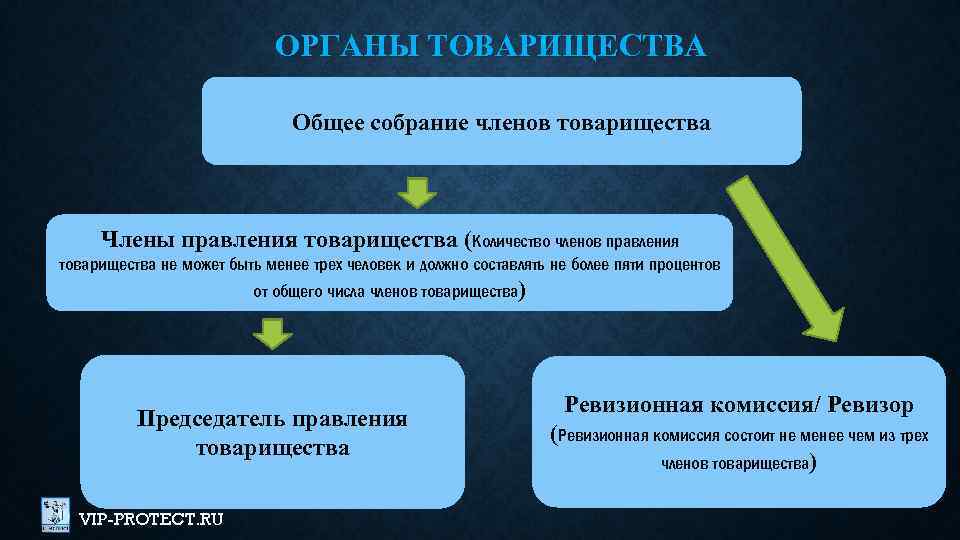 ОРГАНЫ ТОВАРИЩЕСТВА Общее собрание членов товарищества Члены правления товарищества (Количество членов правления товарищества не