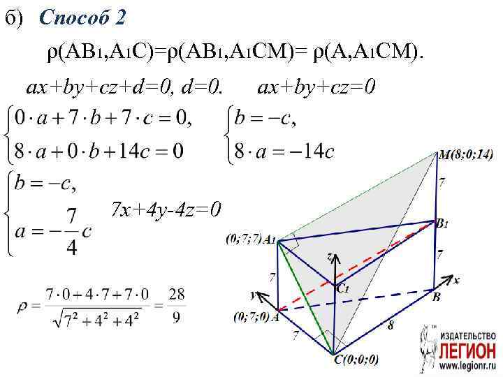 б) Способ 2 ρ(AB 1, A 1 C)=ρ(AB 1, A 1 CM)= ρ(A, A