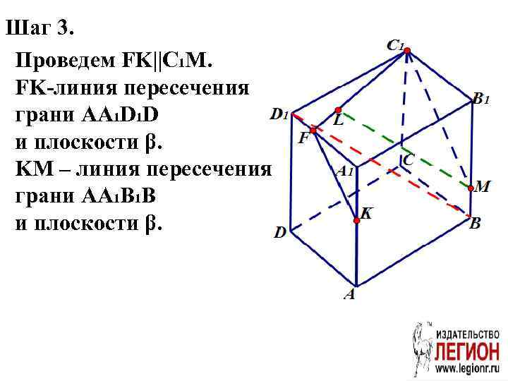 Шаг 3. Проведем FK||C 1 M. FK-линия пересечения грани AA 1 D 1 D